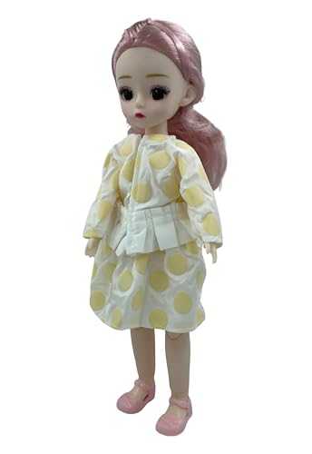 Image of Tickles Movable Joints Doll Beautiful Eyes Fashionable Dress with Stole for Kids Girls (Color: Yellow Size: 30 cm)