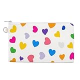 Mimimalist - Cartera de lona, monedero con estampado básico de formas de corazón, monedero con cremallera, pequeña bolsa de cosméticos