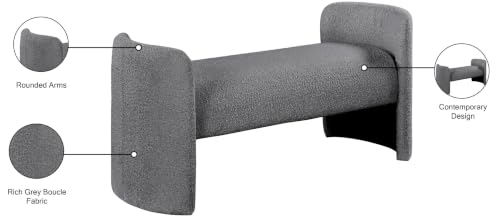 Meridian Furniture 117Grey Peyton Collection Modern | Contemporary Boucle Fabric Upholstered Bench with Rounded Arms, Grey, 52.5" W x 21" D x 22" H by Meridian Furniture - Image 7