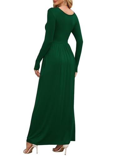 DEARCASE Women's Maxi Dress Long Sleeve Crewneck Loose Plain Casual Empire Waist Fall Party Long Dresses with Pockets