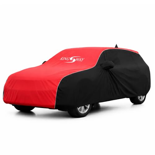 Image of KINGSWAY Super Waterproof Car Cover Only with Skoda Kushaq (Year 2026 Onwards - All Model) | Mirror and Antenna Pockets | All Weather Car Body Cover with Silver Piping | Black Red