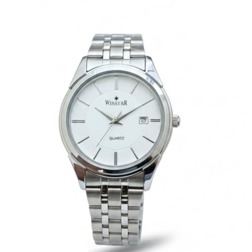 Couples Watch Set - His and Hers Matching Analog Wristwatches with Silver Stainless Steel Band Quartz Movement and Date Window (Silver metal strap & White dial Couples)