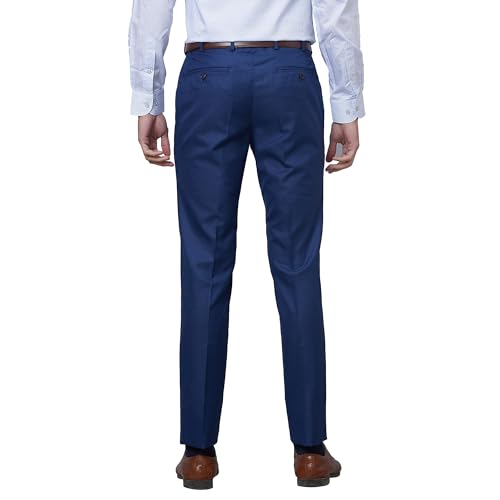 Image of Raymond Men Slim Fit Solid Pattern Poly Viscose Blend Pleatless Formal Trouser