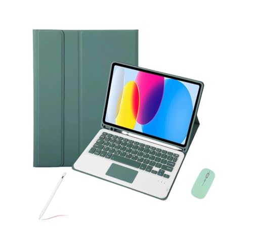 WxfTnix キーボード ケース 対応 Ipad 第 10 世代 2022 10.9 インチ、タッチパッドのキーボード無線取り外し可能、 革フォリオカバー 、マウス及びキ,Dark green