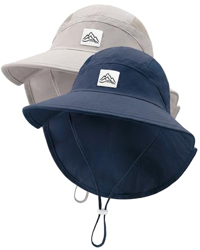 Toddler Baby Sun Hat UPF 50+ Kids Summer Outdoor Sun Hats for Boys Girls Beach Fishing Hat Age 0-8 Years (US, Age, 0 Months, 6 Months, Light Gray+Navy Blue) - image 1