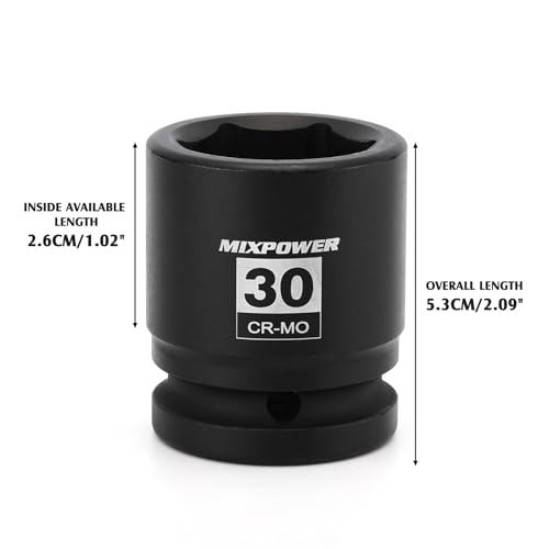 Image of 3 /4 inch Drive Shallow Impact Socket, 30mm, CR-MO, Metric, 6 Point, Axle Nut Impact Grade Socket for Easy Removal
