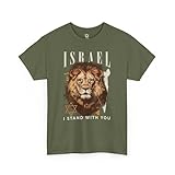 SHOPISRAEL.COM I Stand with Israel Lion T-Shirt (US, Alpha, X-Large, Regular, Regular, Military Green)