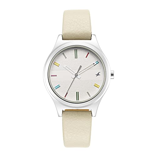 Stunners Quartz Analog White Dial Leather Strap Watch for Girls-NS6152SL06