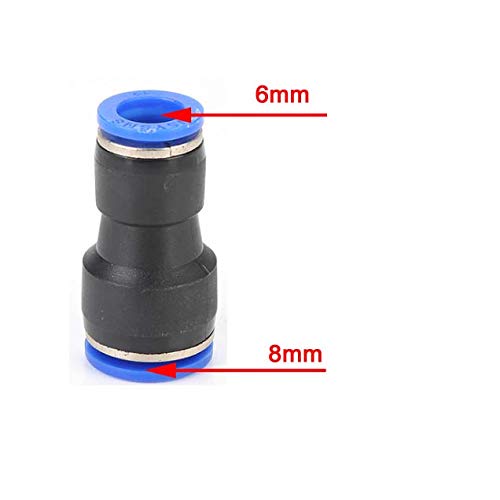 YZM Pneumatic Push to Connect Tube 8mm Tube OD x 6mm Tube OD, Reducing Union Straight,10 pcs.