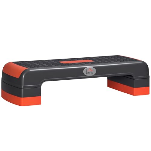 HOMCOM Aerobic-Stepper Steppbrett höhenverstellbar Fitness Heimtrainer mit 3 Stufen (10/15/20 cm) Indoor Outdoor Belastbarkeit bis 150 kg 78 x 28 x 10-20 cm Rot