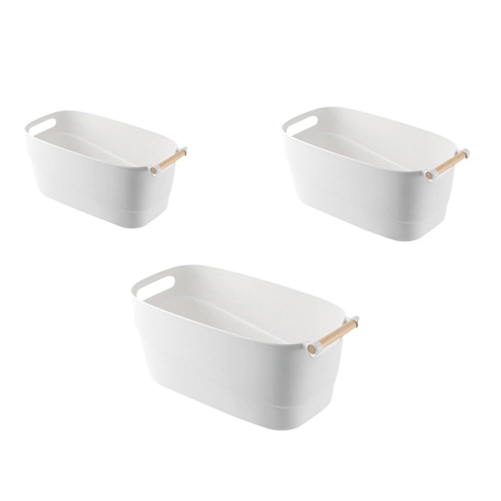 Panier de rangement compact à poignées pour optimiser l'espace des placards et étagères