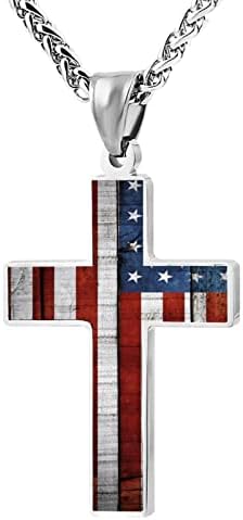 Zooshum American Flag Patriotic Cross Pendant Necklace Religious Jewelry for Men Women (American Flag 2)