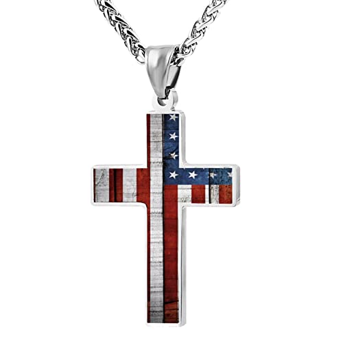 Zooshum American Flag Patriotic Cross Pendant Necklace Religious Jewelry For Men Women (American Flag 2) #TOP17