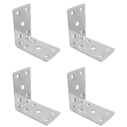 JCBIZ 4PCS 90 degree Corner Bracket L Brackets Wood HDG Angle Brackets Versatile Corner Brace L-shaped Angle Iron Cabinet Wardrobe Fixing Connector