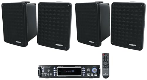 Rockville RPA60BT V2 1000 Watt 2-Ch USB Bluetooth DJ/Pro/Karaoke Amplifier Mixer Bundle with (4) Kicker 46KB6B KB6 6.5