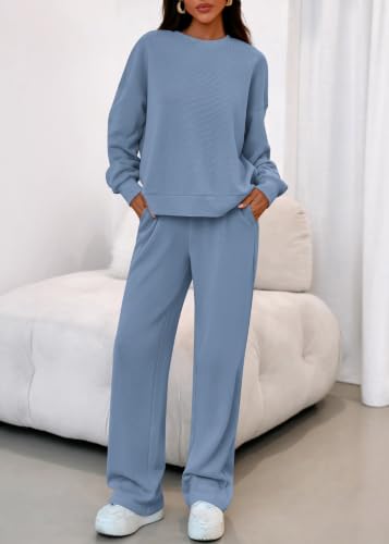 KIRUNDO Sweatsuits 2 Piece Outfit Matching Lounge Sweat Set(Dusty Blue, M) - image 8