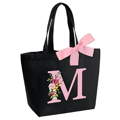 Borsa Tote Bag con Iniziale, Borsa Shopper con Papillon, Borsa Donna Personalizzata con Nome, Regali per Donna, Amica, Sposa Damigella D'onore, Mamma, Compleanno, Nozze, Natale, San Valentino(M)