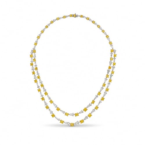 Bellecourt 39.65 Carat Fancy Yellow & White Diamond Double-Strand Rivière Necklace in 18K White Gold
