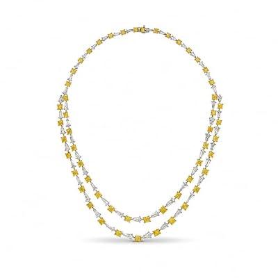 Bellecourt 39.65 Carat Fancy Yellow & White Diamond Double-Strand Rivière Necklace in 18K White Gold