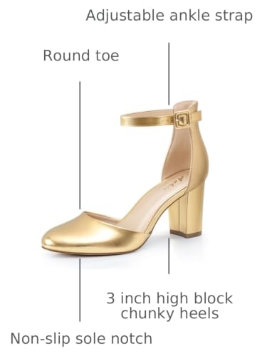 Image of Ankis Closed Toe Heels for Women -Black Nude White Silver Gold Womens Heels Closed Round Toe Chunky Block Pumps Shoes, 3 Inch