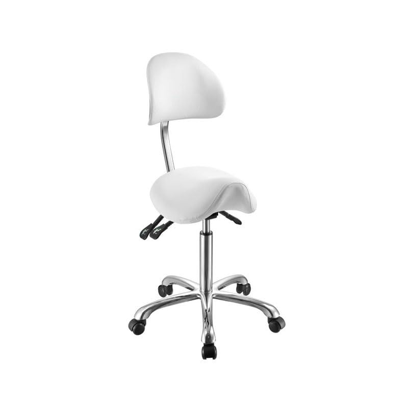 PLUS SANTE - Tabouret QUIX Ergonomique - 3 Vérins à Gaz - Chaise pour Professionnels - Revêtement PU Blanc - Selle Ergonomique Type Selle de Cheval - Hauteur Réglable