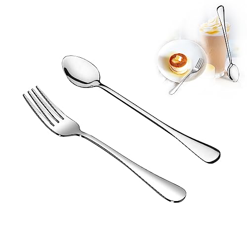 Image of SANTUO Spoons and Forks Set, 6-Piece 8 inch Salad Forks and 6-Piece 7.7 inch Iced Tea Spoons Long Handle Stainless Steel Use for Camping or Afternoon Tea, Mirror Polished & Dishwasher Safe