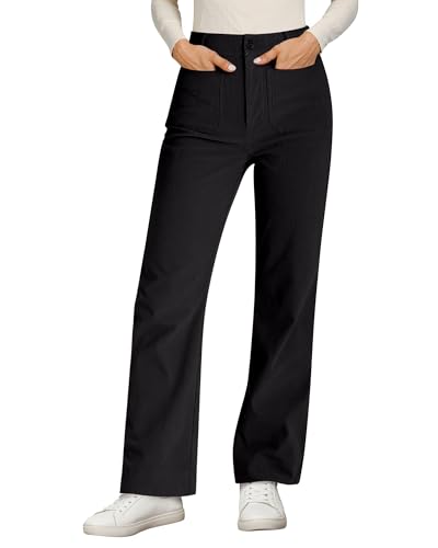 GRAPENT Stretchy Corduroy Pants Women Corduroy Pants Women High Waisted Women's Dress Trousers for Work Womens Slacks for Work for Fall and Winter Black Small Size 4 to 6