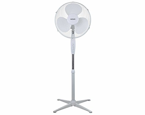 HAEGER Cross Wind - Ventilador de pie, 3 velocidades, aspas 40cm de diamétro, altura ajustable (130 cm), ajustable verticalmente, función de oscilación de 90º, 45W, silencioso
