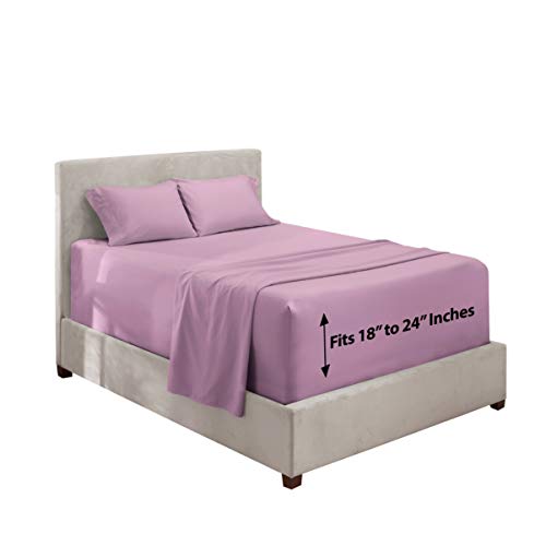 Image of Hearth & Harbor Extra Deep Pocket 4-Piece Bed Sheets Set - Super Deep Fitted Sheet 18 - 24 inces Depth, Fits High Profile Mattresses with Toppers, California King, Lavender Dream