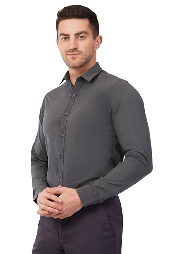 Image of SaintX Men's Premium Solid Formal Shirt | Slim Fit | Plain Full Sleeve | Feather Touch Soft Finish | Wrinkle Resistant | No Ironing Required | 360 Highly Stretchable Fabric