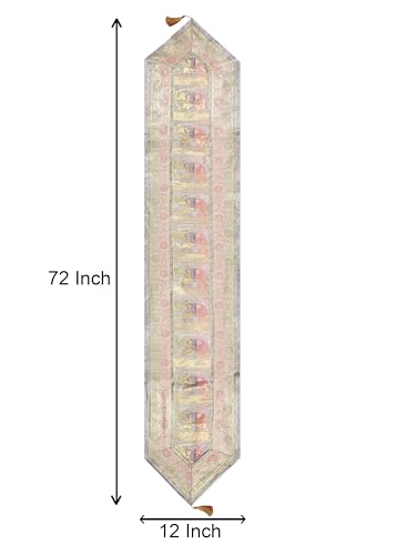 Image of Banarasi Brocade Zari Silk Table Runner Dinning & Centre Table Runner 177 By 30 CM (Grey, Elephant)