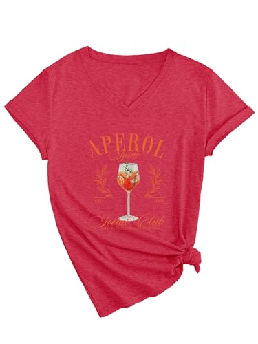 PUGIAF Summer Tops for Women, Aperol Spritz Shirt, Aperol Spritz Social Club Aperol Champacne.Soda Water T-Shirt Red