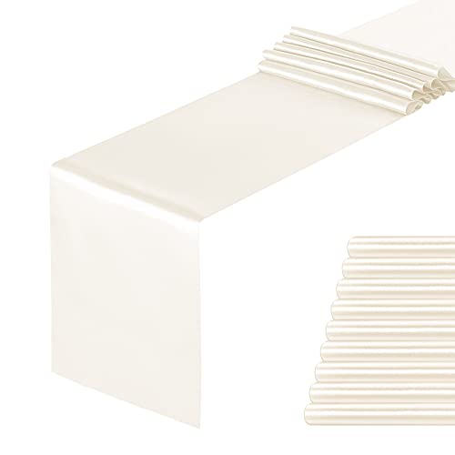 Yourose 10 Pack Satin Table Runners 12 X 108 Inch For Wedding Banquet Decoration, Bright Silk And Smooth Fabric Party Table Runner （Ivory，10 Pieces） #TOP10