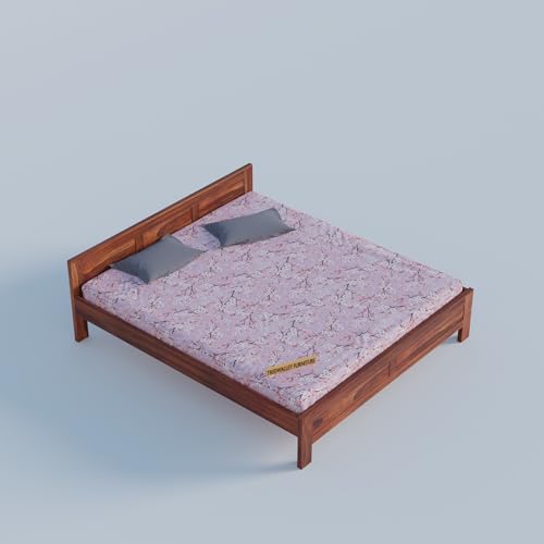 Image of Solid Sheesham Wood Queen Size Bed Without Storage | Double Bed Cot for Bedroom | Palang Double Bed for Home | Wooden Double cot for Living Room | Rosewood | Honey Finish