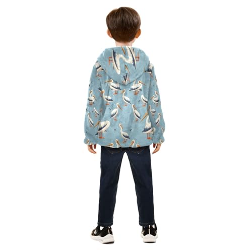 White Pelican Pattern Toddler Fleece Jacket Girl Boys Hooded Fleece Jacket Coat Warm Outwear Zip-up 3-10T4