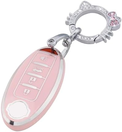 Pink Key Fob Cover for Nissan, Soft TPU Key Protection with Keychain Fit for Altima Rogue Sentra Pathfinder Frontier Maxima Titan Murano Kicks Juke Versa Armada GTR 370Z Leaf