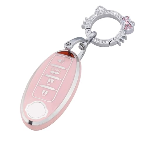 Image of Pangpai Pink Key Fob Cover for Nissan, Soft TPU Key Protection with Keychain Fit for Altima Rogue Sentra Pathfinder Frontier Maxima Titan Murano Kicks Juke Versa Armada GTR 370Z Leaf