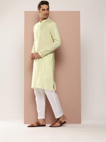 Image of See Designs Men's Long Sleeve Side Slit Chanderi Silk Sequins Mandarin Collar Kurta