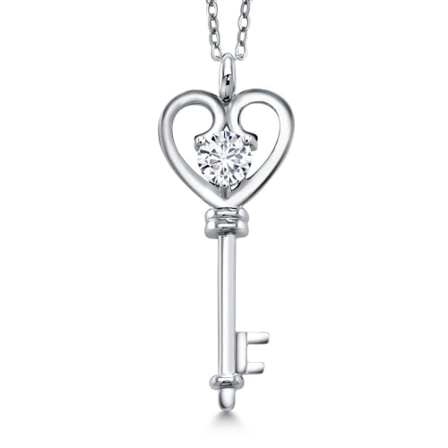 Gem Stone King Heart Key Pendant Necklace For Women In