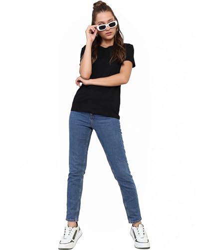 Image of Round Neck T-Shirt Top for Women | Combed Bio-Washed Ring Spun Cotton | Plain | Short Sleeves