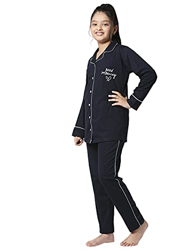 Image of ZEYO Girls Night Suit Set Cotton Solid Plain Pajama Set Night dress 5512