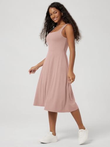 Image of ODODOS Square Neck Midi Dress with Pockets for Women Summer Casual Sleeveless Sundress Flare Tank Dress