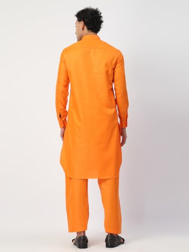 Image of Men's Traditional Pathani Kurta Salwar Set, Red, Long Sleeve, Collared Neck, Cotton Blend, Ethnic Wear