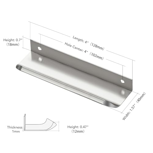 Image of Brushed Nickel Cabinet Handles Finger Edge Pulls 5 Inch CC 10 Pack | Low-Profile Finger Grip, Cabinet Door Edge Mount, Smooth Handle Shape, 5.9 Inch (150mm), For Drawers, Cupboards, Kitchen