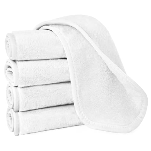 URAQT Mikrofaser Gesichtsreinigungstücher, 5pcs Waschbar Abschminktücher, Ultraweich Waschlappen Gesicht, Saugstarke Gesichtsreinigungstücher für Tägliche Entfernung und Reinigung（Weiß）