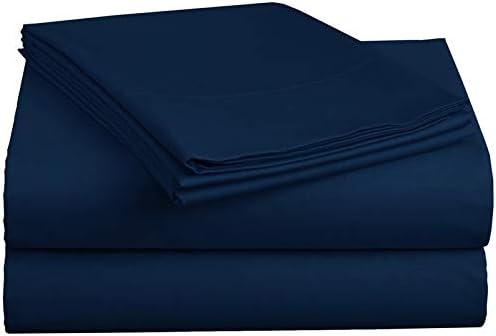 Glamptex Essentials Flat Sheet Poly Cotton Single, Double, King, Super King Flat Bed Sheet (Pillowcases, Navy Blue)