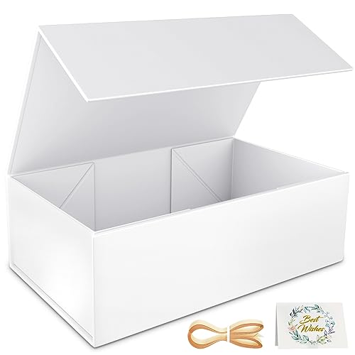 RYDDOY White Gift Box, 12x6x4'' Gift boxes for Presents with Lids Magnetic Closure Rectangle Collapsible for Bridesmaid Proposal Box, Wedding, Christmas, Halloween, Birthday Gift Packging