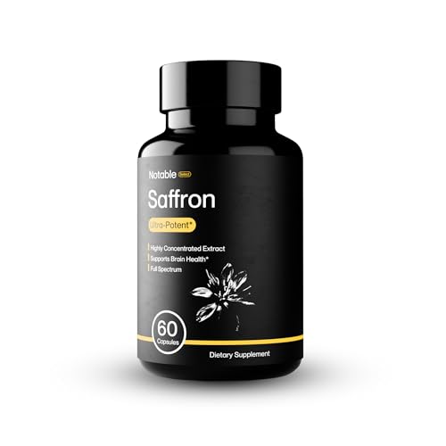 Notable Ultra-Potent Saffron Extract Capsules | 30mg | 20% Polyphenols, 7.5% Crocins, and 3% Safranal | Supports Mood, Eye Health, Memory, & Focus | 60 Day Supply