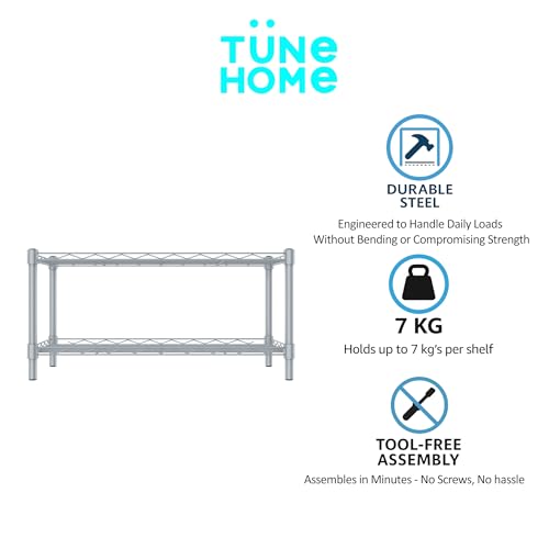 Image of 2-Shelves Heavy Duty Steel Storage Rack | Multipurpose Shelving Unit for Kitchen, Home & Utility