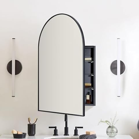 TEHOME 20 x 30'' Black Arched Bathroom Medicine Cabinet with Mirror Recessed and Surface Mount Medicine Cabinet Mirror Cover